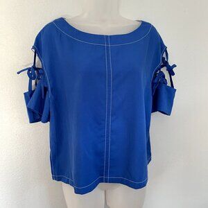 NEW Tracy Reese Split Sleeves Top Blue Nautical Blouse Sz S